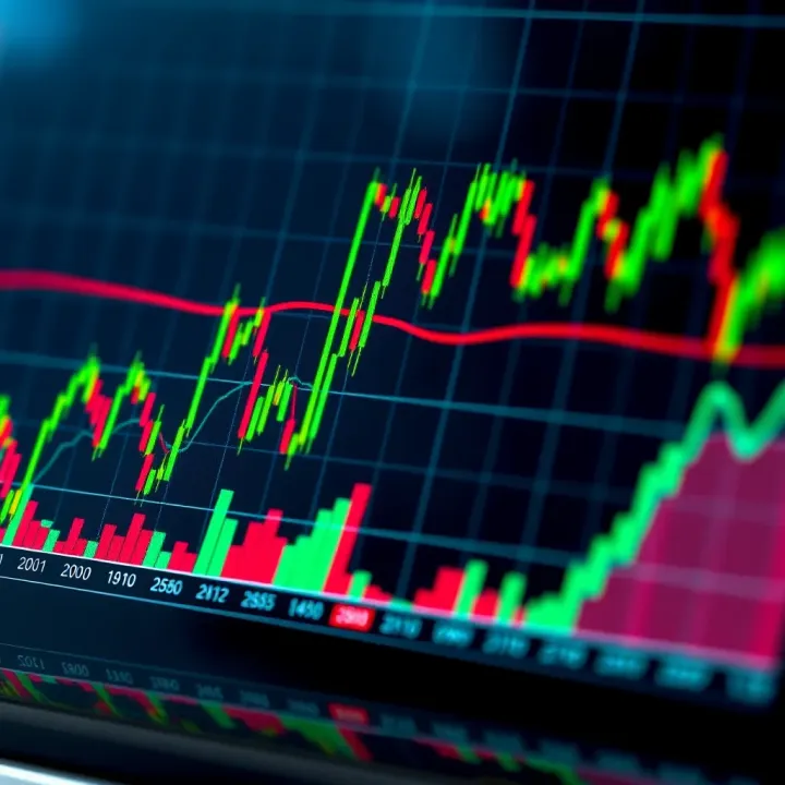 Graph illustrating key technical indicators like moving averages and volume for investment decision-making