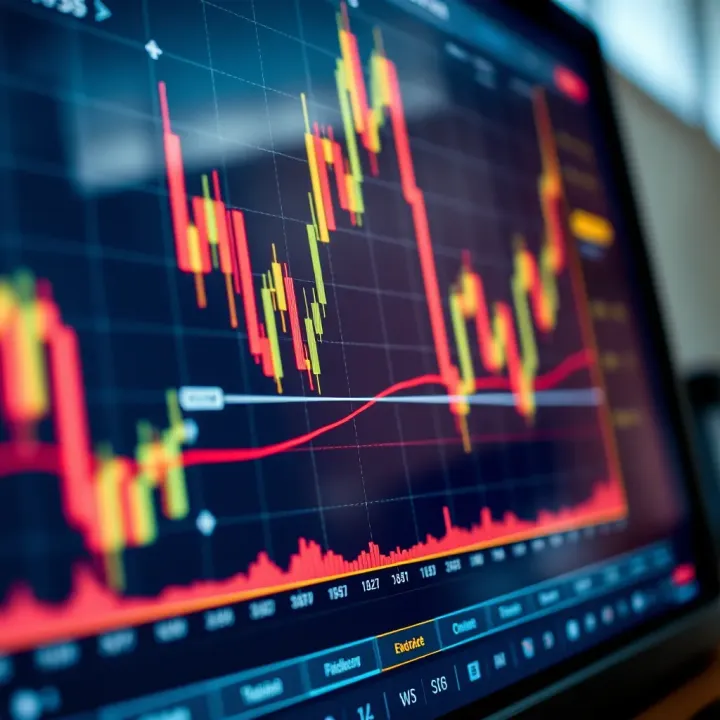 Financial chart showing price patterns and trend lines on a digital screen