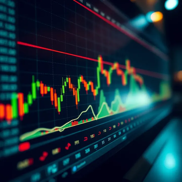 Set of trading tools including moving averages and volume indicators on a graph