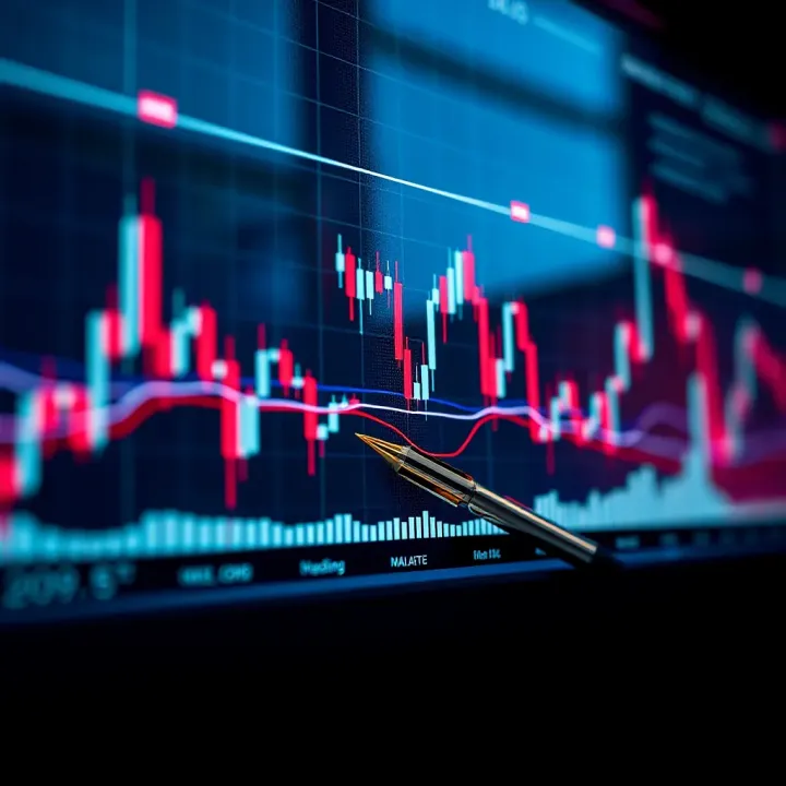 Chart illustrating candlestick patterns and trendlines in stock market trading