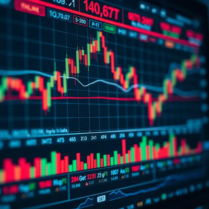 Graph showing various types of financial markets with candlestick charts and trading indicators