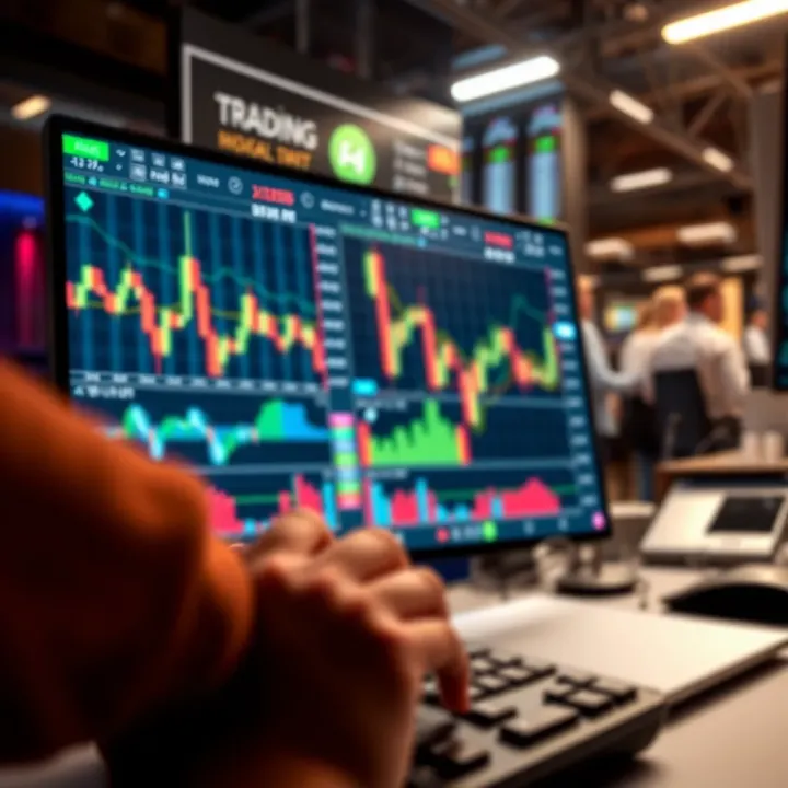 Digital trading platform interface showing various financial charts and indicators