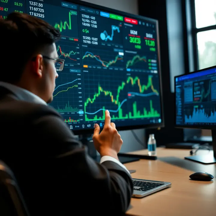 User analyzing multiple trading tools and security features on a financial dashboard