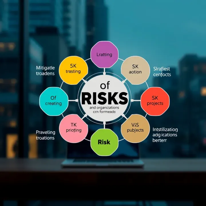 Visual representation of various types of risks impacting organizations and projects with associated mitigation strategies